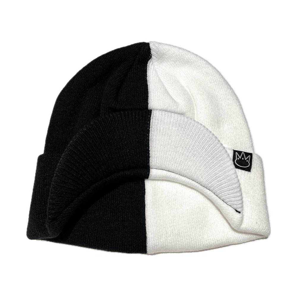 Jay Rauler Half Black White Two Tone Split with Brim Cap Knit Hat Brimmed Beanie